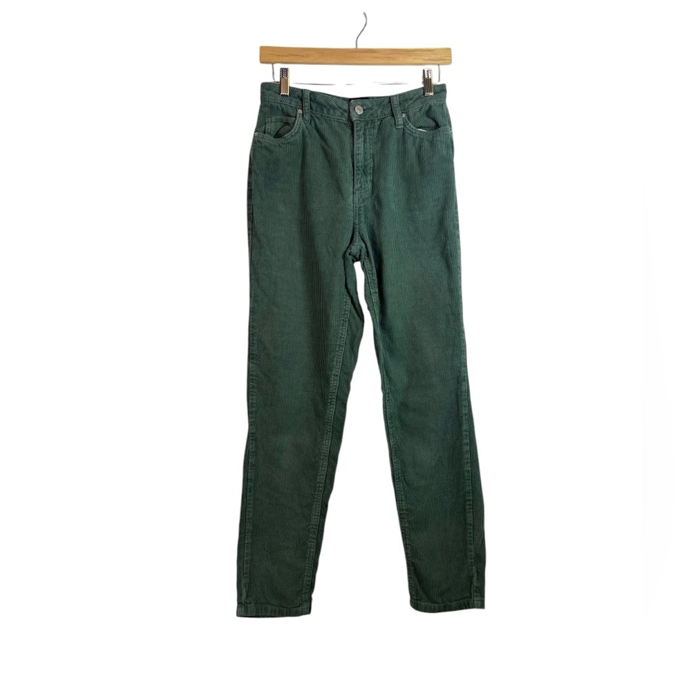 BDG Women’s Green Mom High Rise Corduroy Pants Size 25 Tapered Leg Pockets